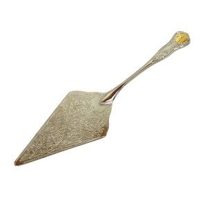 Vintage Silver Pie Server Cake Server with Engraved Design and Gold Design
